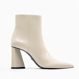Zara Ivory Triangular Heeled Ankle Boots